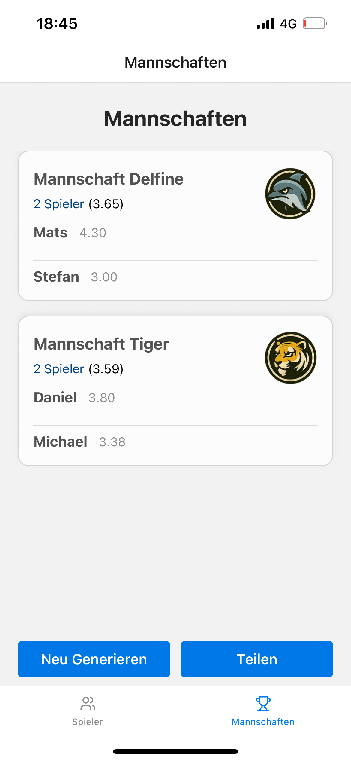 Team Maker – Generierte Teams